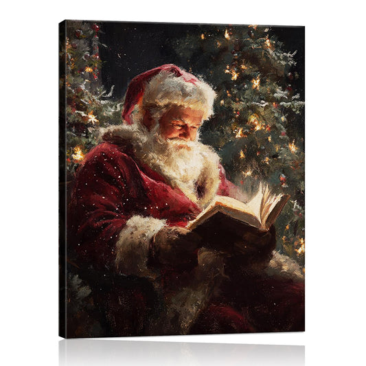 Vintage Santa Claus Reading Canvas Wall Art