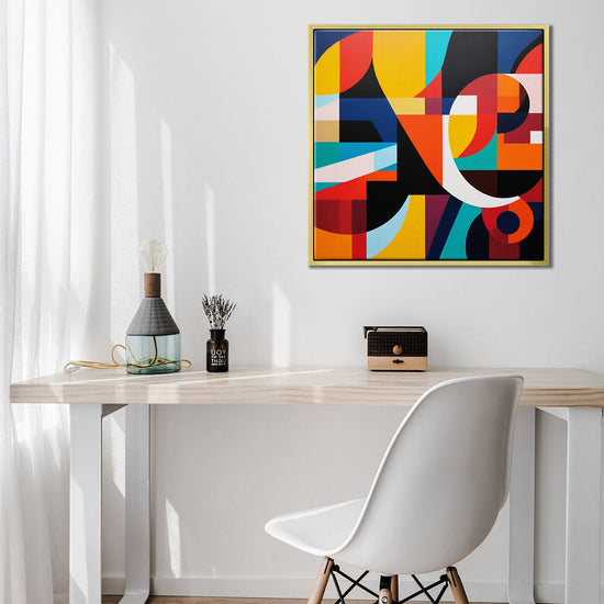 gold frame abstract colorful geometric wall art canvas in the office