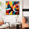 gold frame abstract colorful geometric wall art canvas in the living room
