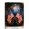 Patriotic Bald Eagle with Flaming Star Canvas Wall Art Framed, Light Oak Frame, USA Flag Themed Decor, 4th of July Gift for Veterans & Patriotic Home