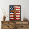 Patriotic Bald Eagle with Flaming Star Canvas Wall Art Framed, Light Oak Frame, USA Flag Themed Decor, 4th of July Gift for Veterans & Patriotic Home