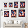 Patriotic Bald Eagle with Flaming Star Canvas Wall Art Framed, Light Oak Frame, USA Flag Themed Decor, 4th of July Gift for Veterans & Patriotic Home