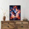 Patriotic Bald Eagle with Flaming Star Canvas Wall Art Framed, Light Oak Frame, USA Flag Themed Decor, 4th of July Gift for Veterans & Patriotic Home