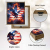 Patriotic Bald Eagle with Flaming Star Canvas Wall Art Framed, Light Oak Frame, USA Flag Themed Decor, 4th of July Gift for Veterans & Patriotic Home