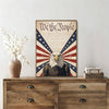 Patriotic Bald Eagle with Flaming Star Canvas Wall Art Framed, Light Oak Frame, USA Flag Themed Decor, 4th of July Gift for Veterans & Patriotic Home