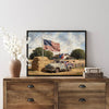 Light Oak Framed Bald Eagle American Flag Art, 4th of July Independence Day Canvas Wall Decor, Ready to Hang Patriotic Home Artwork
