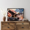 Light Oak Framed Bald Eagle American Flag Art, 4th of July Independence Day Canvas Wall Decor, Ready to Hang Patriotic Home Artwork