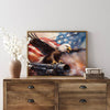 Light Oak Framed Bald Eagle American Flag Art, 4th of July Independence Day Canvas Wall Decor, Ready to Hang Patriotic Home Artwork