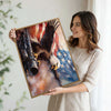 Light Oak Framed Bald Eagle American Flag Art, 4th of July Independence Day Canvas Wall Decor, Ready to Hang Patriotic Home Artwork