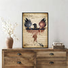 Patriotic Bald Eagle with Flaming Star Canvas Wall Art Framed, Light Oak Frame, USA Flag Themed Decor, 4th of July Gift for Veterans & Patriotic Home