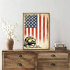Patriotic Bald Eagle with Flaming Star Canvas Wall Art Framed, Light Oak Frame, USA Flag Themed Decor, 4th of July Gift for Veterans & Patriotic Home