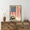 Patriotic Bald Eagle with Flaming Star Canvas Wall Art Framed, Light Oak Frame, USA Flag Themed Decor, 4th of July Gift for Veterans & Patriotic Home