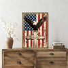 Patriotic Bald Eagle with Flaming Star Canvas Wall Art Framed, Light Oak Frame, USA Flag Themed Decor, 4th of July Gift for Veterans & Patriotic Home