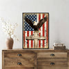 Patriotic Bald Eagle with Flaming Star Canvas Wall Art Framed, Light Oak Frame, USA Flag Themed Decor, 4th of July Gift for Veterans & Patriotic Home