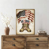 Patriotic Bald Eagle with Flaming Star Canvas Wall Art Framed, Light Oak Frame, USA Flag Themed Decor, 4th of July Gift for Veterans & Patriotic Home