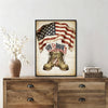 Patriotic Bald Eagle with Flaming Star Canvas Wall Art Framed, Light Oak Frame, USA Flag Themed Decor, 4th of July Gift for Veterans & Patriotic Home
