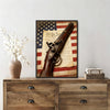 Patriotic Bald Eagle with Flaming Star Canvas Wall Art Framed, Light Oak Frame, USA Flag Themed Decor, 4th of July Gift for Veterans & Patriotic Home