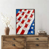 Patriotic Bald Eagle with Flaming Star Canvas Wall Art Framed, Light Oak Frame, USA Flag Themed Decor, 4th of July Gift for Veterans & Patriotic Home