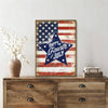 Patriotic Bald Eagle with Flaming Star Canvas Wall Art Framed, Light Oak Frame, USA Flag Themed Decor, 4th of July Gift for Veterans & Patriotic Home