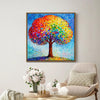light oak color frame wall art painting shows a colorful rainbow tree