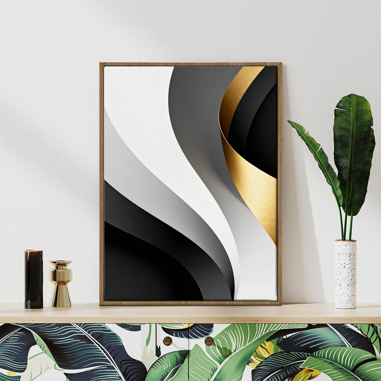 light oak color frame wall art canvas modern abstract lines 