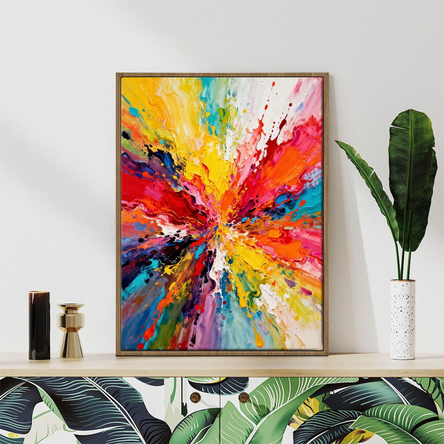 light oak color frame abstract wall art canvas on the table