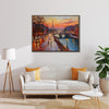 coffee frame wall art painting depicting the beautiful sunset scenery of the Seine River in Paris hangs on the wall of the living room