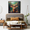 black frame deer in flowers wall art decor painting above the bed