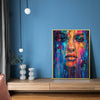 gold frame abstract beautiful woman art canvas on the blue wall