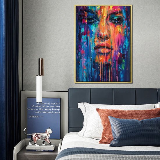 gold frame abstract beautiful woman art canvas in the bedroom