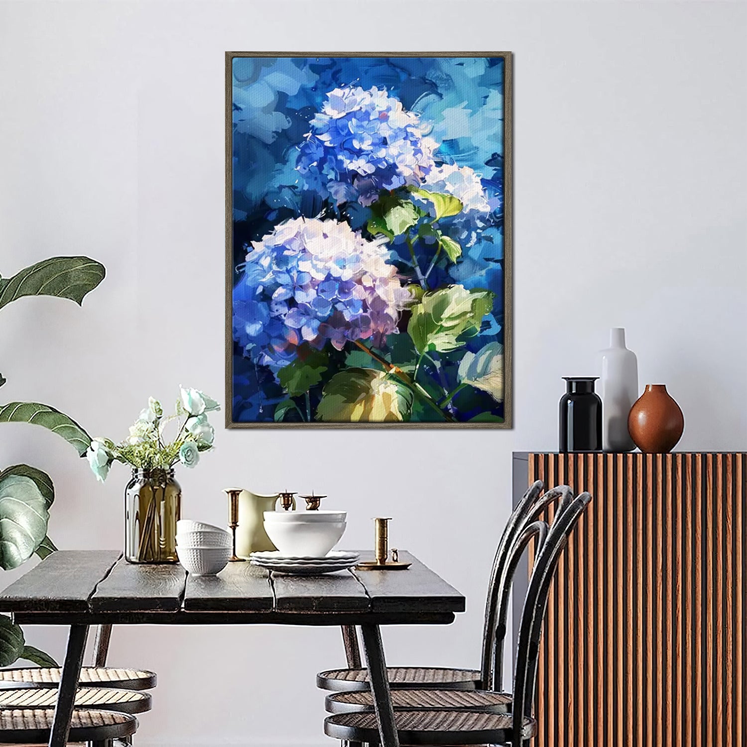 coffee frame hydrangea wall art canvas in the dining room