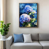 light osak frame hydrangea wall art painting  above the sofa