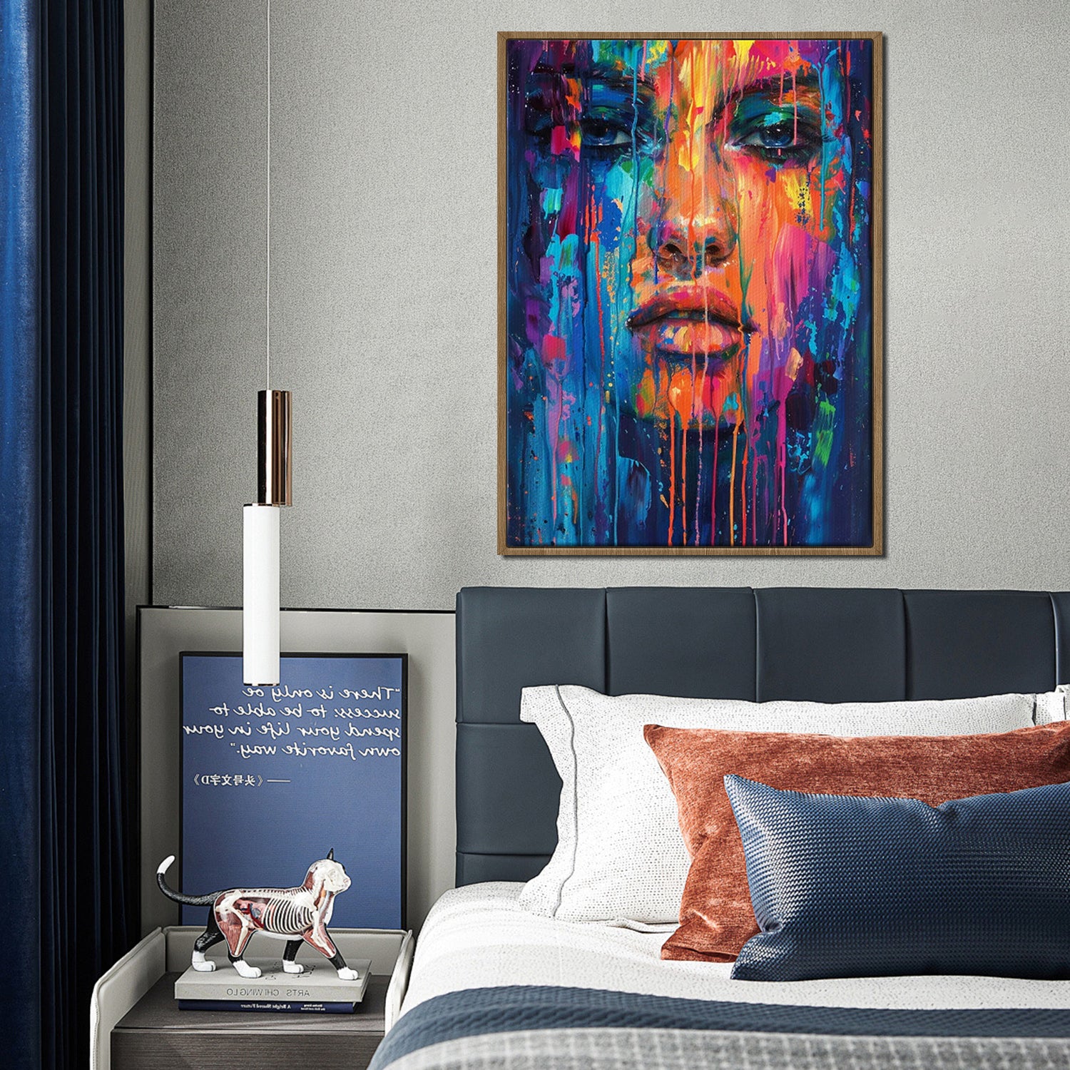 light oak frame abstract beautiful woman art canvas in the bedroom