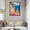 black frame seaside town scenery wall art painting in the living room