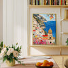 gold frame seaside town scenery wall art painting on the booksheif