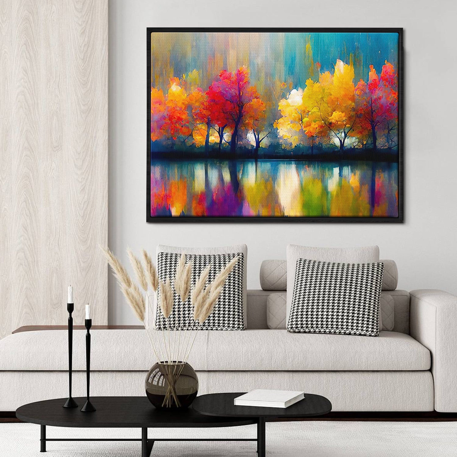 1 piece black frame abstract trees and reflection wall art print in the living room