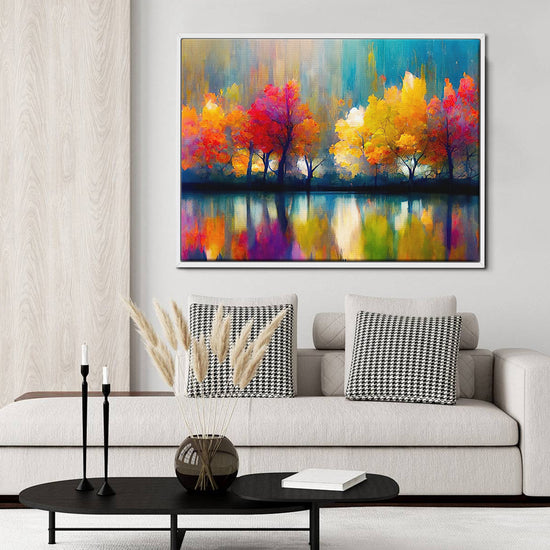 1 piece white frame abstract trees and reflection wall art print in the living room