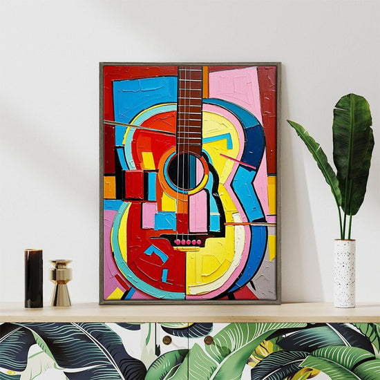 coffee frame wall art painting colorful abstract guitar 