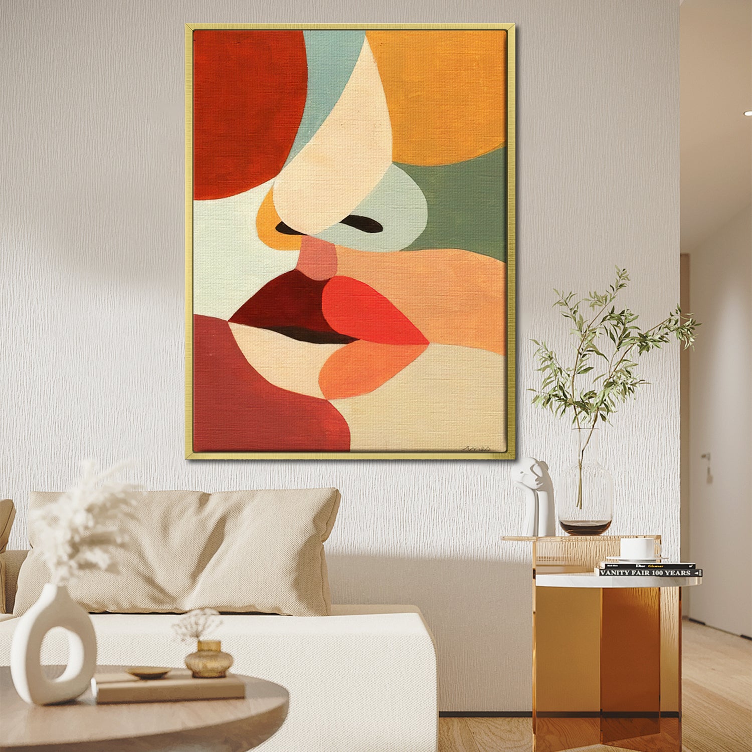 wall art canvas,abstract woman face painting, gold frame,living room decor