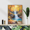 light oak color frame canvas wall art canvas painting depicting the beauty of a waterfall flowing through a colorful forest in autumn.