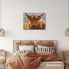 wall art canvas in the bedroom depicts highland cattle