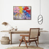 light oak color frame wall art painting depicting colorful forest