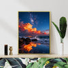 gold frame art canvas depicts coastal starry night view