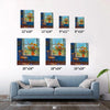 different size wall art painting shows flowers by the window and the beautiful scenery outside the window