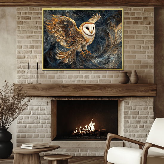 wall art print flying owl gold frame Fireplace decorative painting