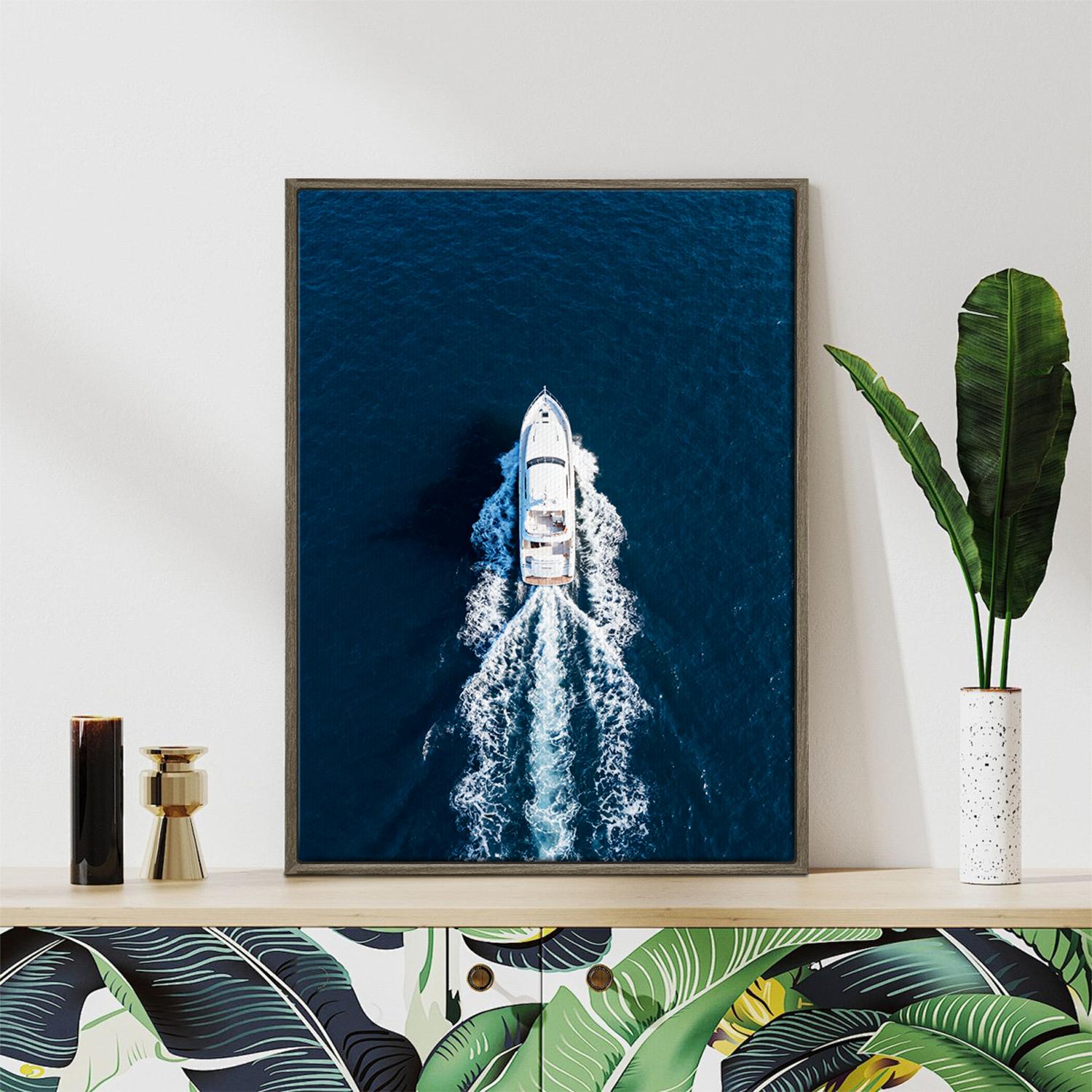 coffee canvas wall art canvas depicts a white yacht sails on the deep blue sea