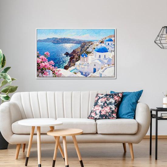white frame wall art canvas santorini scenery