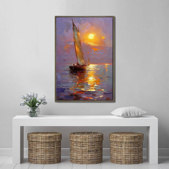 coffee frame sailboat on the sea at sunset canvas print