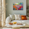light oak color frame wall art canvas painting depicts a colorful sea of ​​flowers