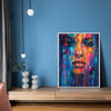 white frame abstract beautiful woman art canvas on the blue wall